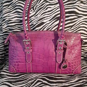 Rare! DOONEY & BOURKE DONEGAL CREST in MULTI PINKS, embossed Leather/Gator Look